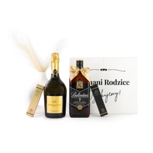 Personalizowany Wedding Box z podziękowaniami dla rodziców z Prosecco Soffio i Whisky Ballantine's 7YO