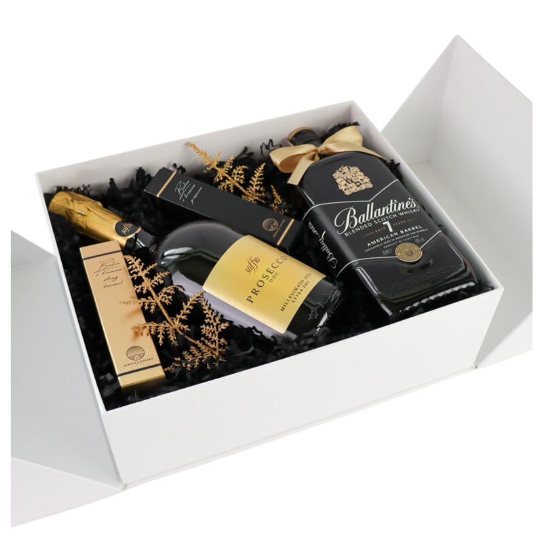 Projekt bez nazwy (14) Personalizowany Wedding Box z podziękowaniami dla rodziców z Prosecco Soffio i Whisky Ballantine's 7YO