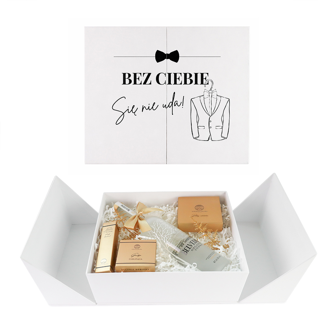 Personalizowany Wedding Box z prośbą o świadkowanie dla niego z Wódką Belvedere