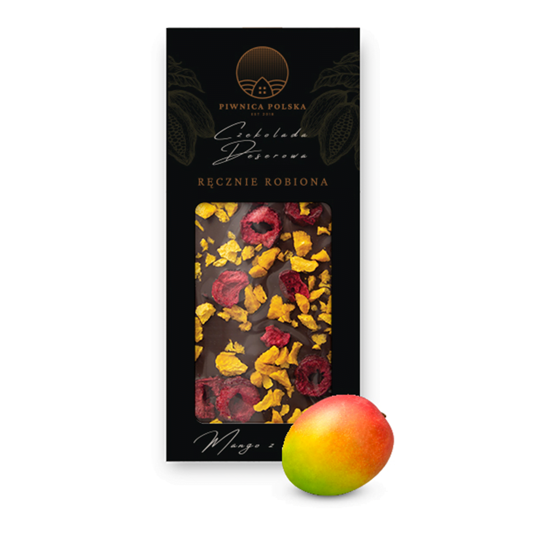 Czekolada-deserowa-Mango-z-Marakuja PIWNICA POLSKA CZEKOLADA DESEROWA – MANGO Z WIŚNIĄ 85G