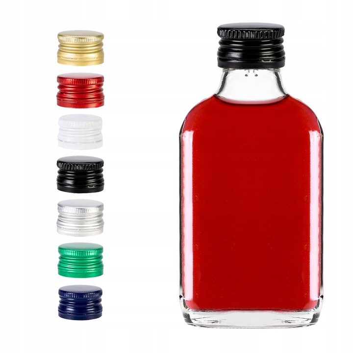 100SZT-BUTELKI-PIERSIOWKI-100ml-NA-NALEWKI-WODKE-SOK-PODZIEKOWANIE-WESELNE-Kolor-bezbarwny Butelka piersiówka 0,1l z nakrętką bez perso