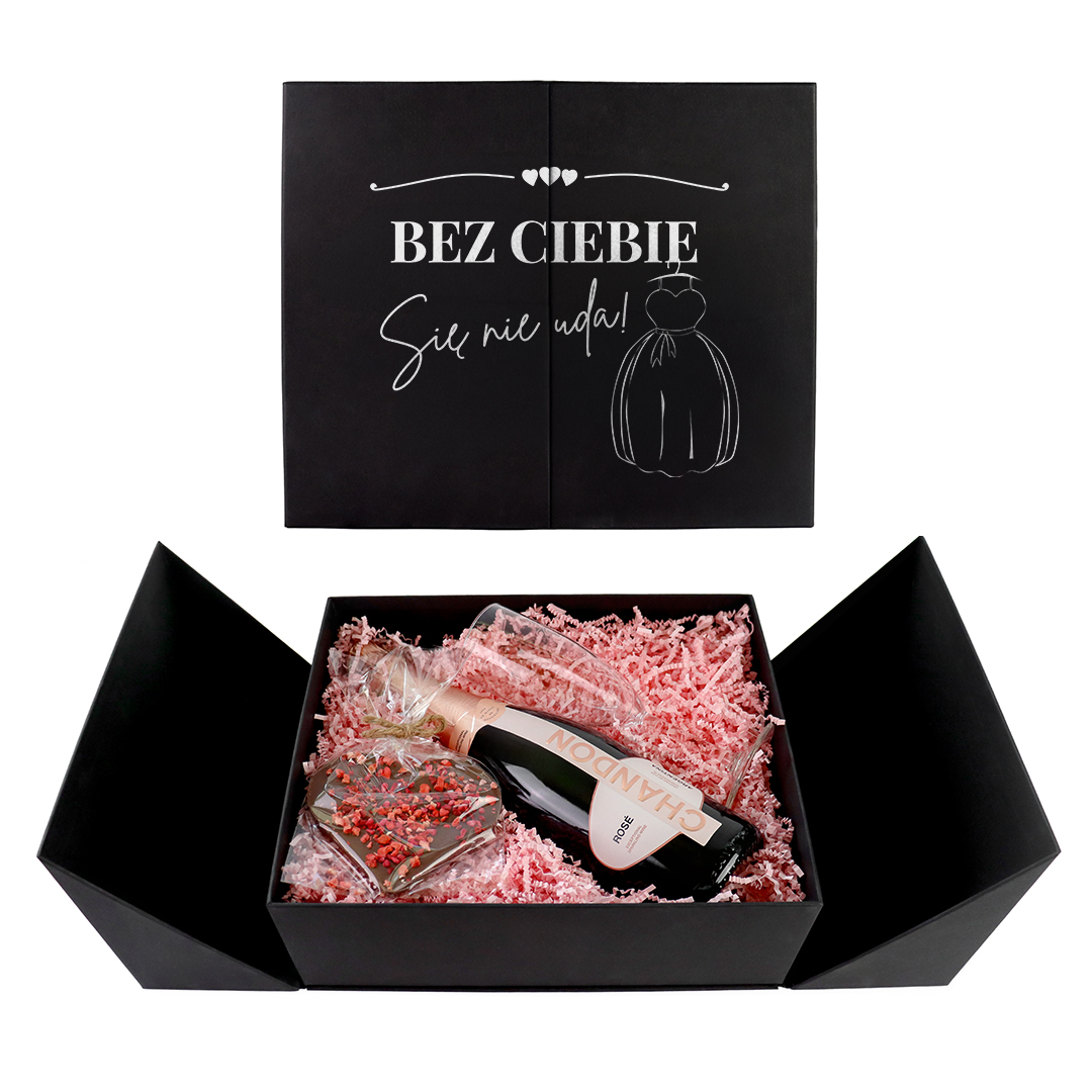 _0016_chandon wedding box bez ciebie ona 2 Personalizowany Wedding Box z Prośbą o Świadkowanie dla Niej z Szampanem Chandon Rose