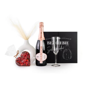 _0017_chandon wedding box bez ciebie ona 1 Personalizowany Wedding Box z Prośbą o Świadkowanie dla Niej z Szampanem Chandon Rose